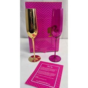 Barbie x Dragon Glassware Champagne Flutes Set of 2 Gold and Pink LimitedEdition